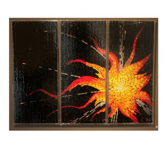 Explosion, 2008. Oil and gold leaf on capsules in resin on perspex. 202 x 86cm.
