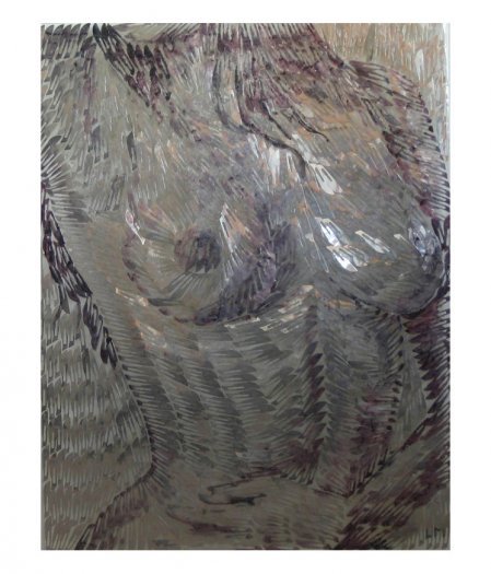 Follow-up, 2007. Oil on scalpel blades in resin on perspex. 64 x 82cm.