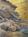 Tamarama cliff 2023.  Tempera, gold leaf and resin on board.  61 x 46cm. 